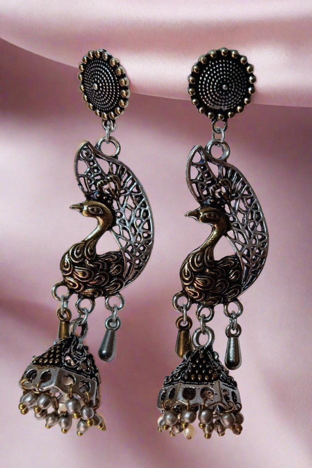 Dual tone, oxidised, danglers, Celine