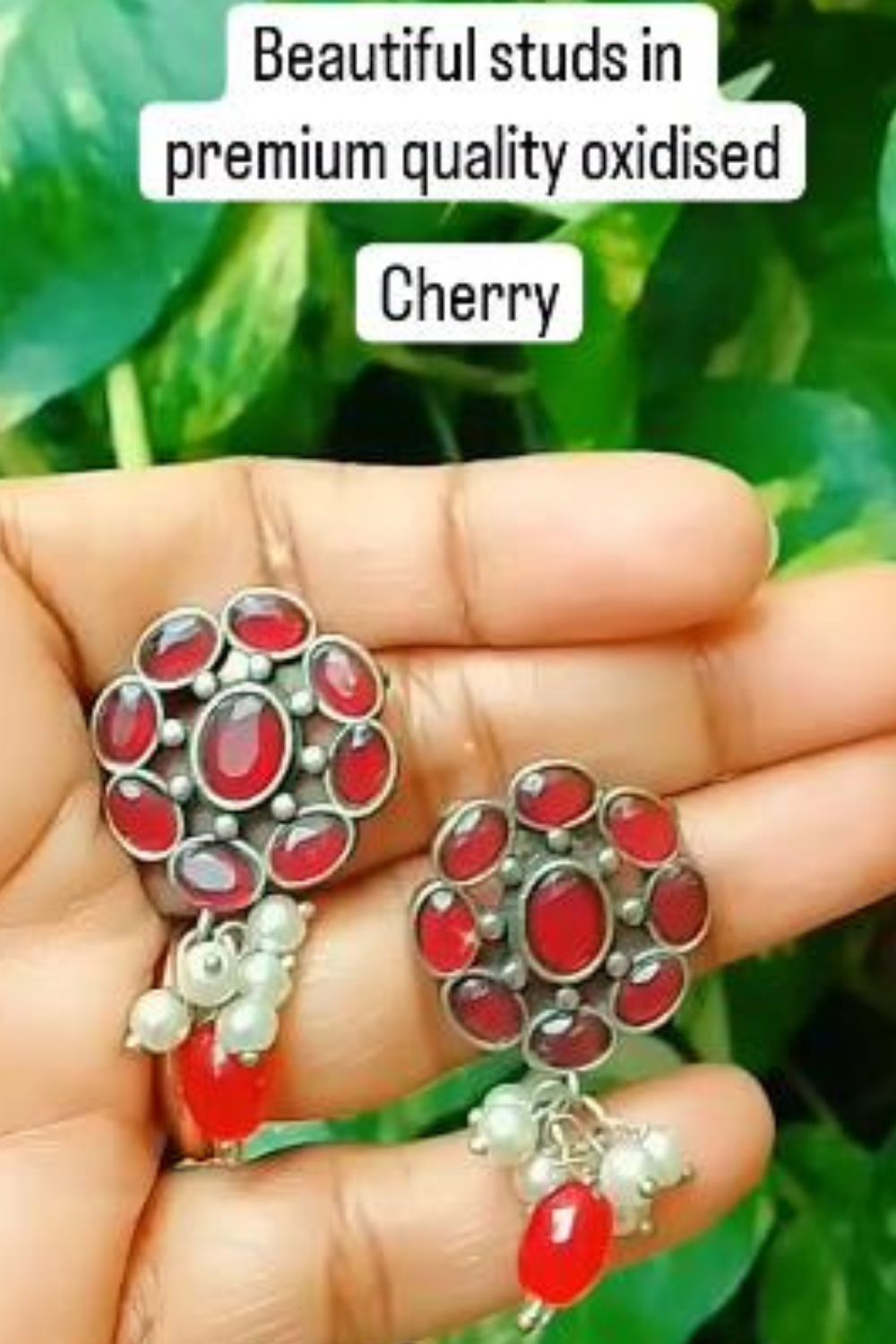 Cherry - Premium Quality Oxidised Stud