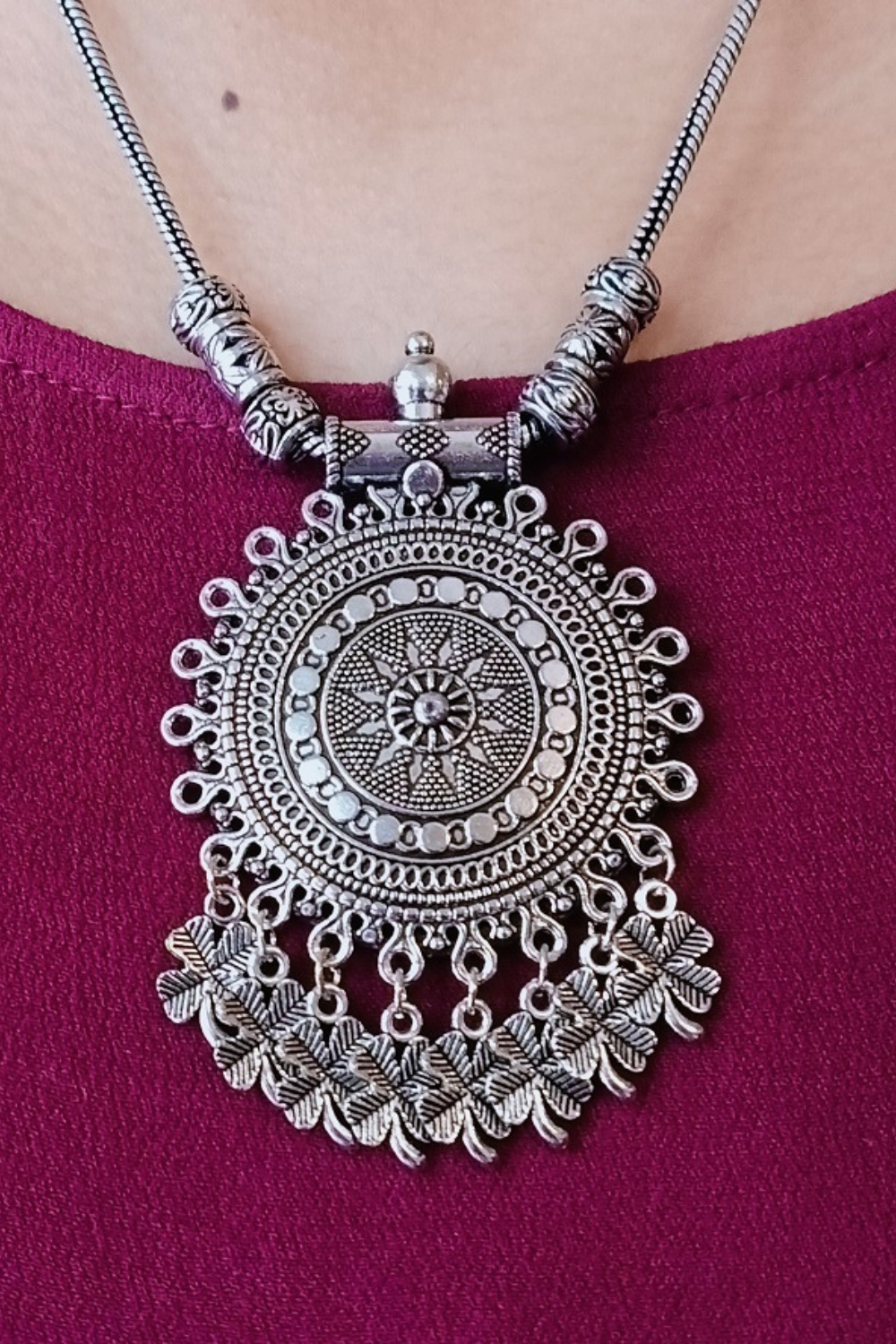 Deepti - Medium Size Oxidised Chain Necklace with Pendant