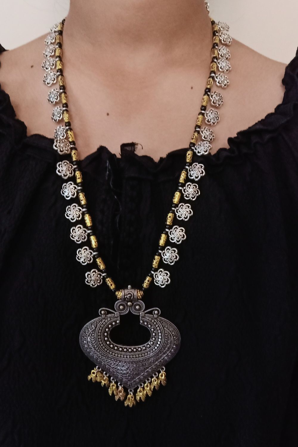 Devika - Long Oxidised Necklace with Pendant