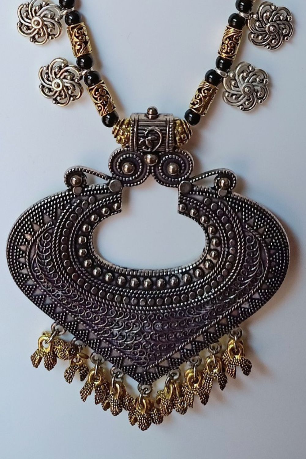 Devika - Long Oxidised Necklace with Pendant