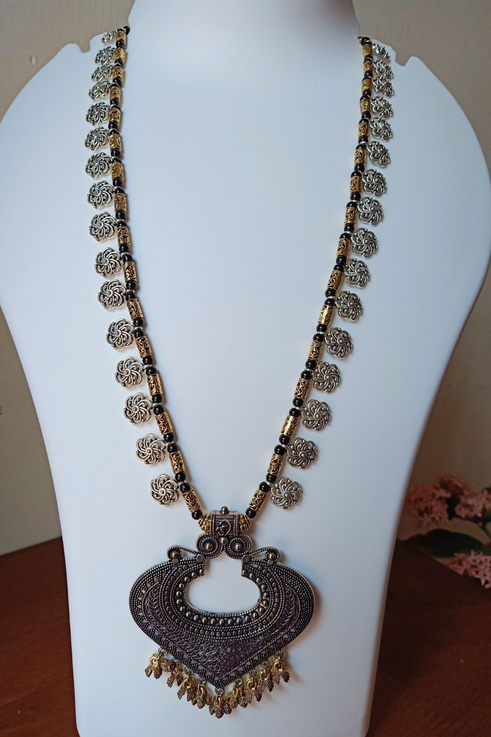 Devika - Long Oxidised Necklace with Pendant