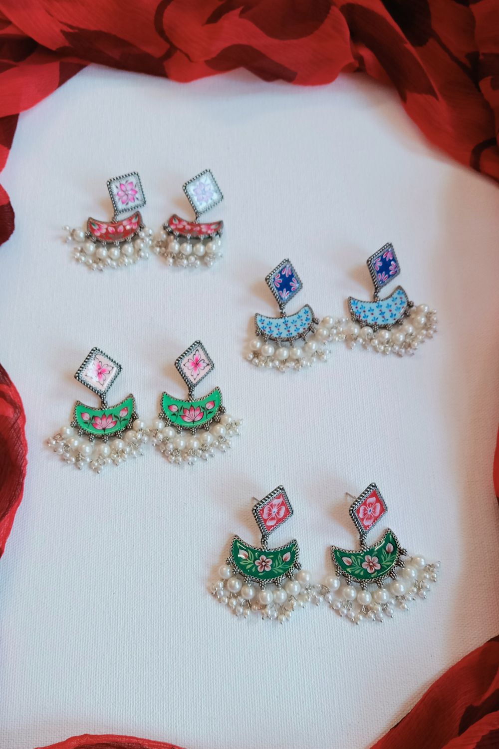 Faaria (Green & Red) - Premium Quality Oxidised Chandbali