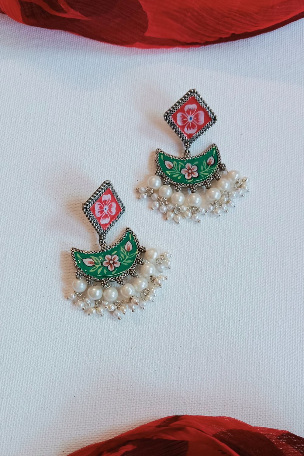 Faaria (Green & Red) - Premium Quality Oxidised Chandbali