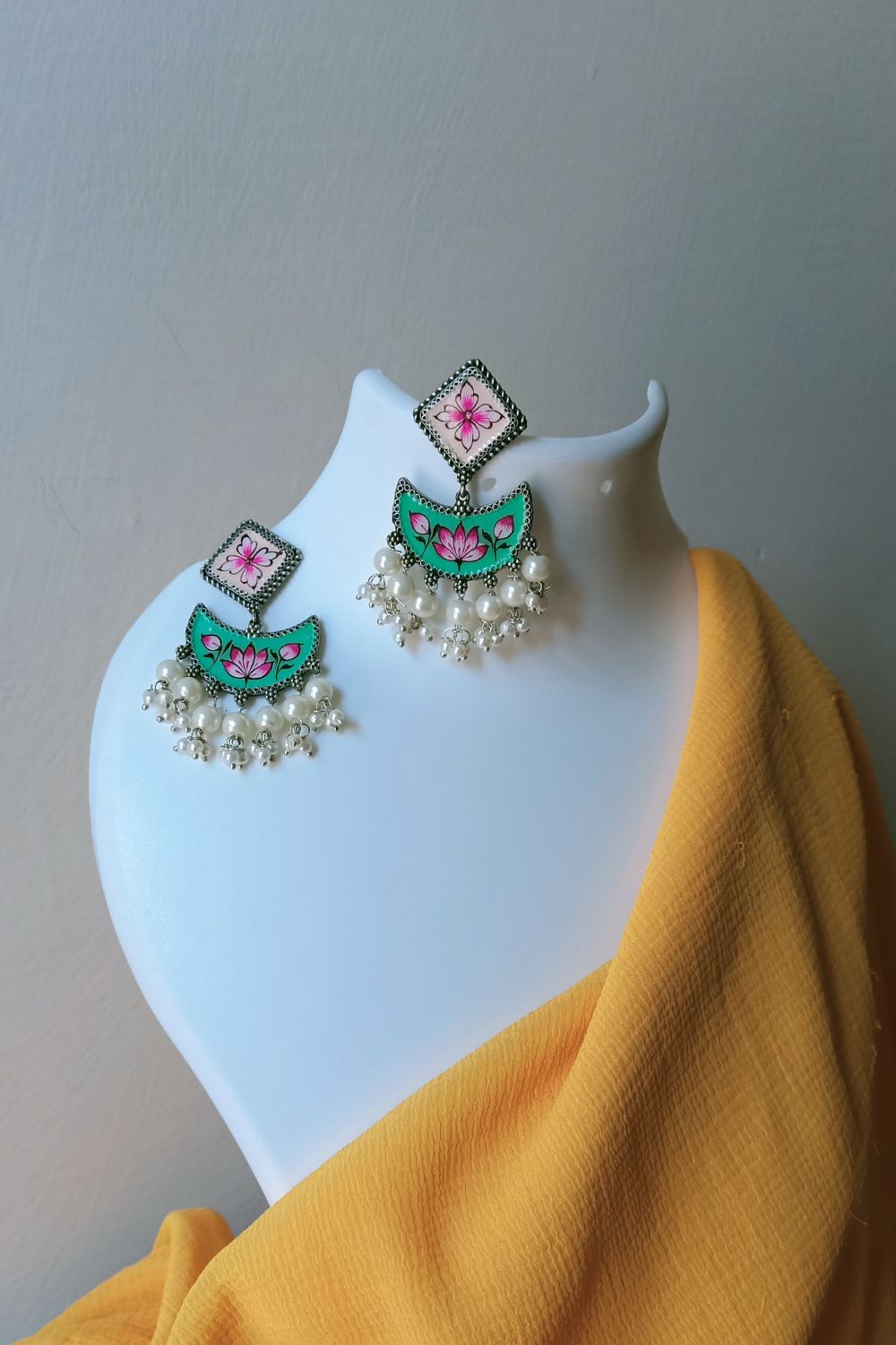 Faaria (Mint & Peach) - Premium Quality Oxidised Chandbali