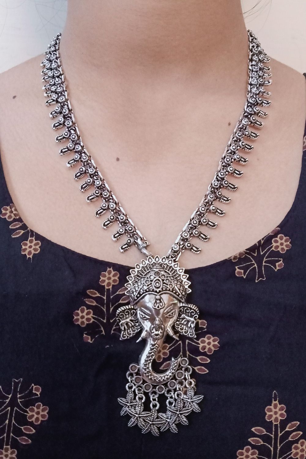 Gajanana - Medium Size Oxidised Pendant Necklace