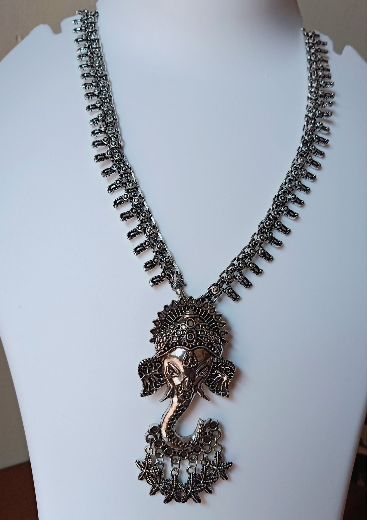 Gajanana - Medium Size Oxidised Pendant Necklace