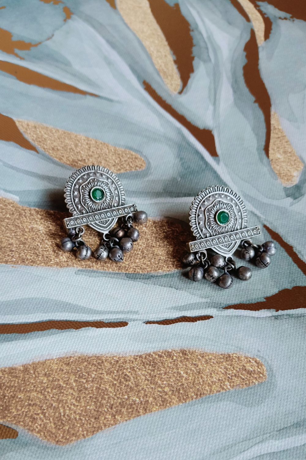 Garvari (Green) - Premium Quality Oxidised Stud