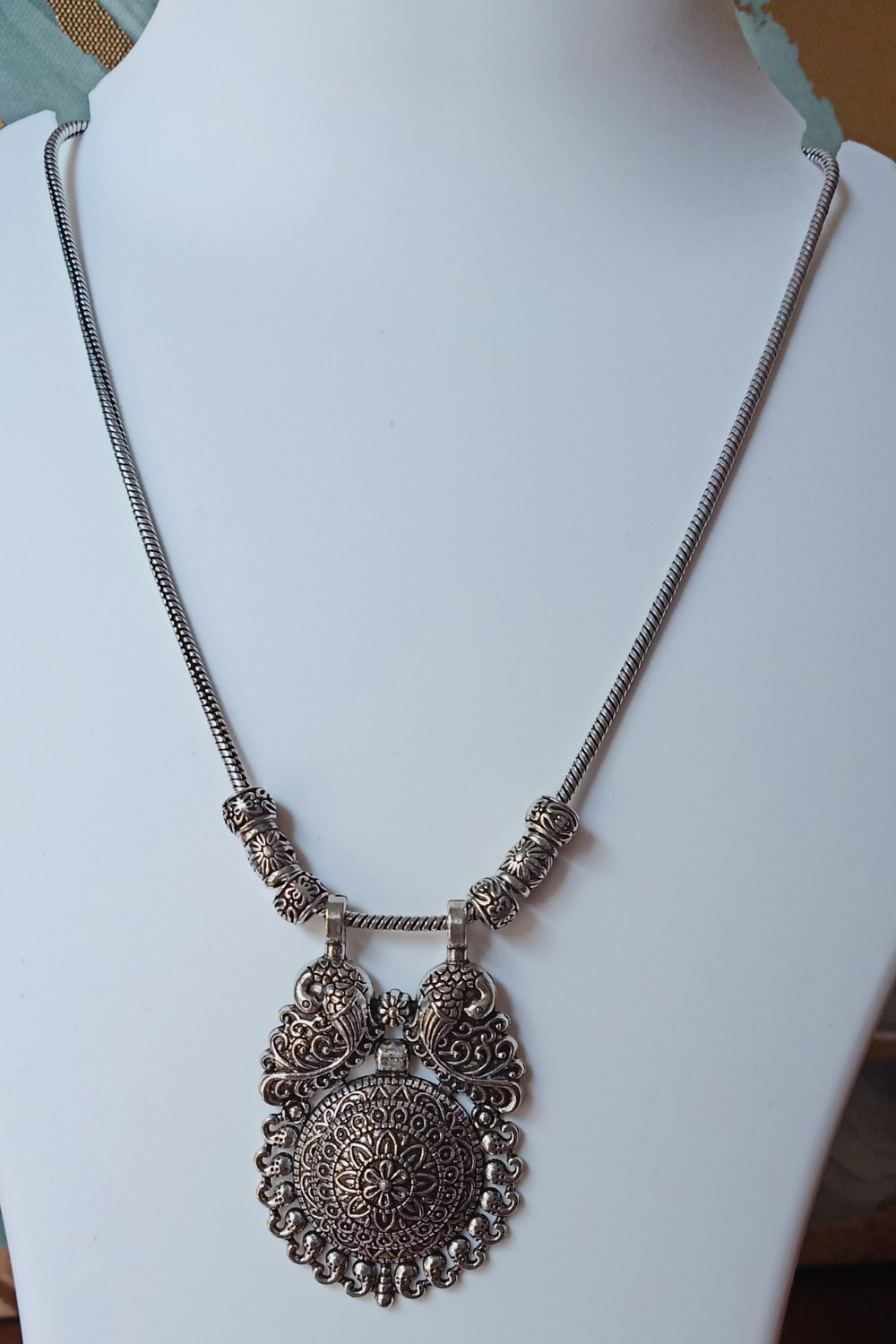 Hema - Medium Size Oxidised Chain Necklace with Pendant