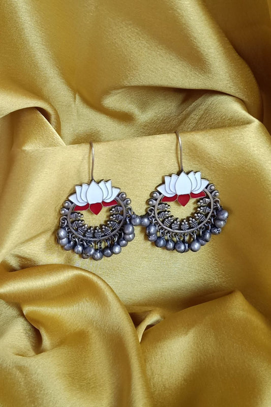 Himaani (White & Red) - Premium Quality Oxidised Chandbali (Hand Painted)