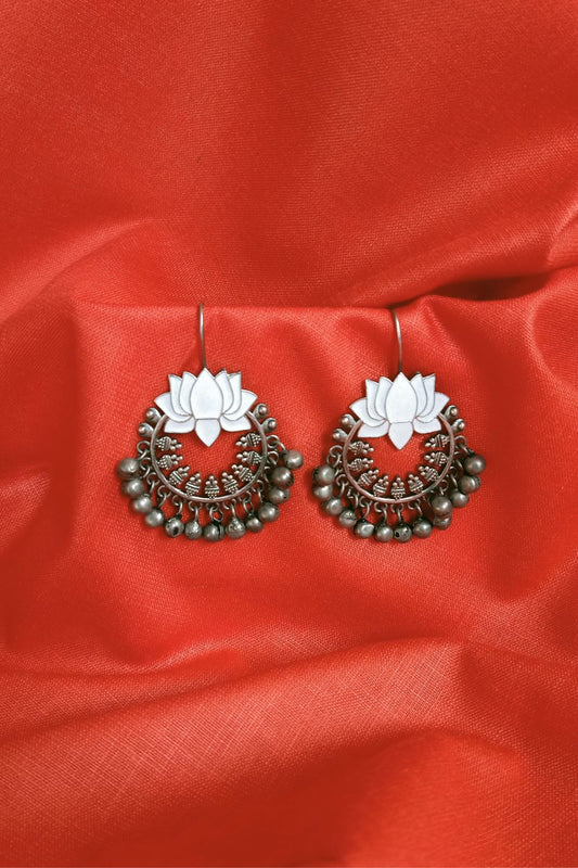 Himaani (White) - Premium Quality Oxidised Chandbali (Hand Painted)