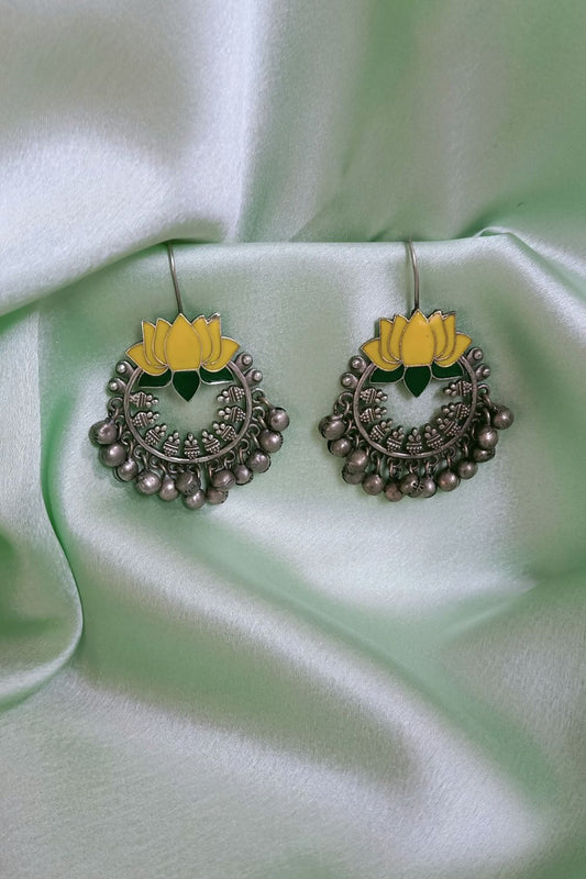 Himaani (Yellow & Green) - Premium Quality Oxidised Chandbali (Hand Painted)
