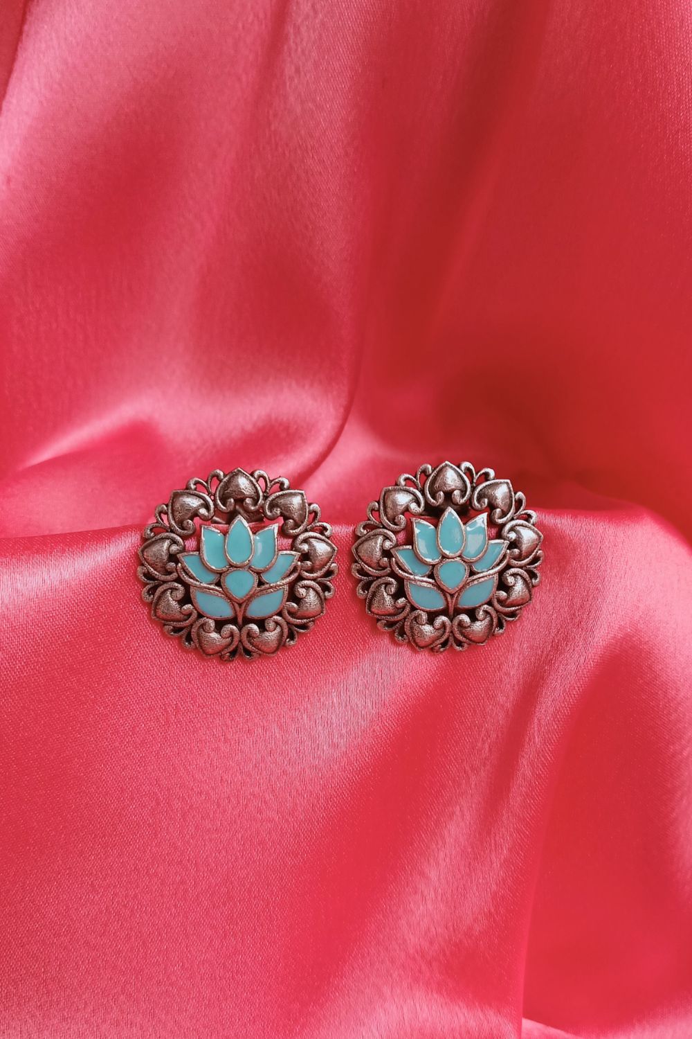 Iraa (Firozi) - Premium Quality Oxidised Stud (Hand Painted)
