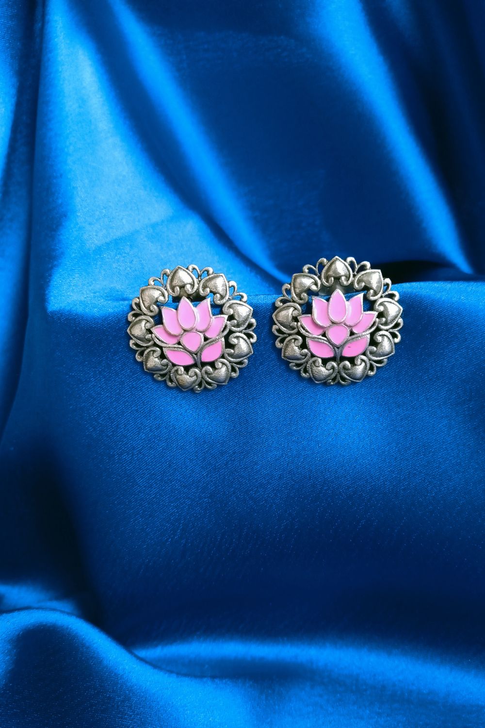 Iraa (Pink) - Premium Quality Oxidised Stud (Hand Painted)