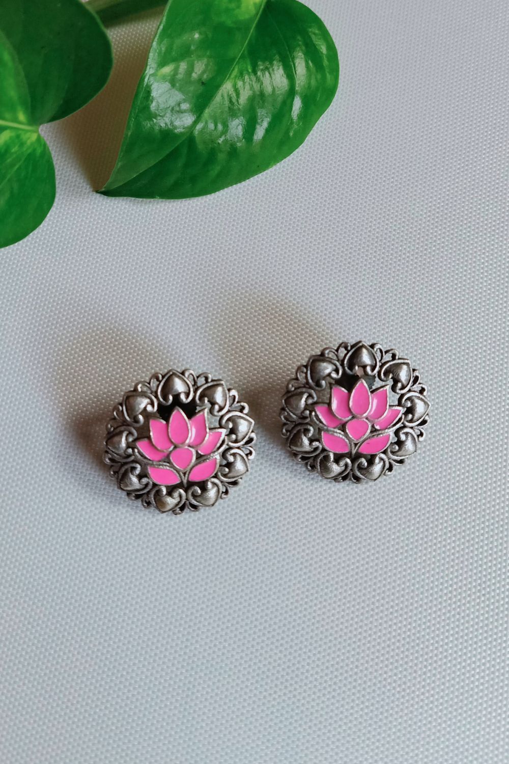 Iraa (Pink) - Premium Quality Oxidised Stud (Hand Painted)