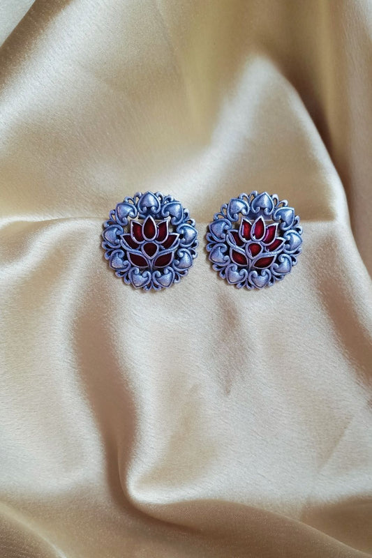 Iraa (Red) - Premium Quality Oxidised Stud (Hand Painted)