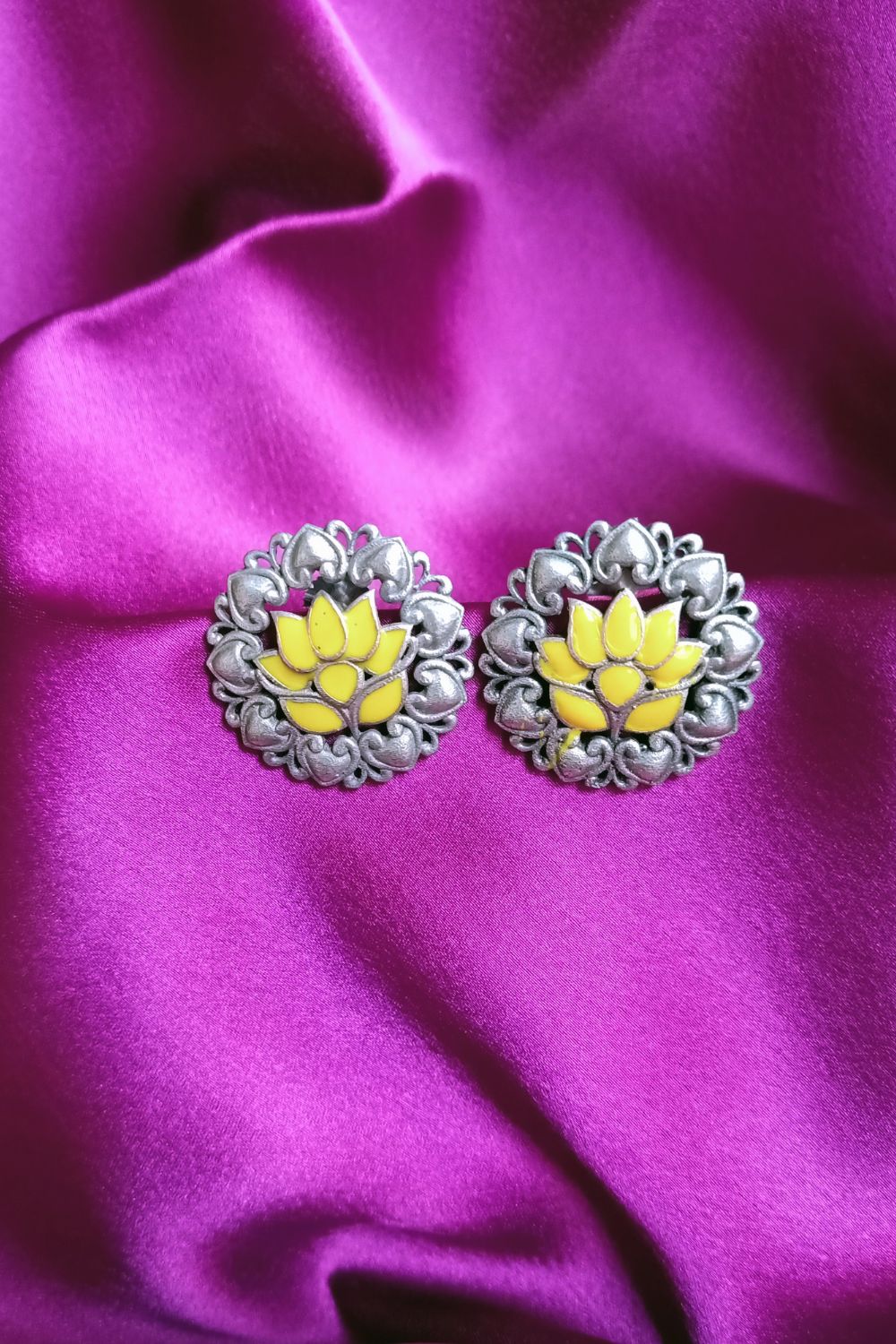 Iraa (Yellow) - Premium Quality Oxidised Stud (Hand Painted)