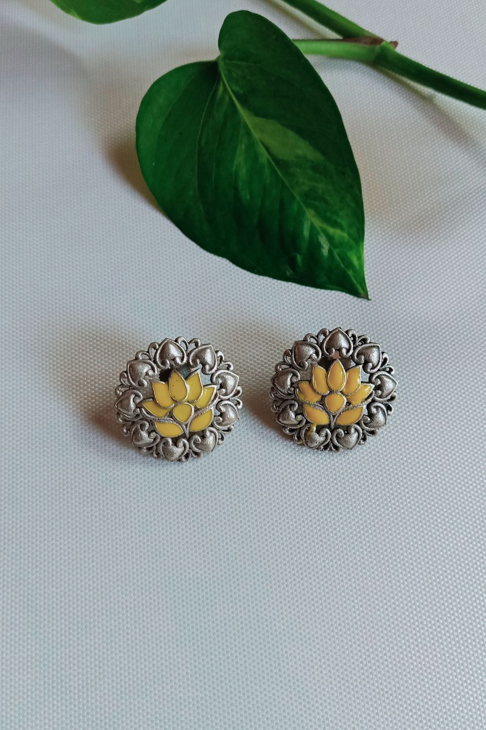 Iraa (Yellow) - Premium Quality Oxidised Stud (Hand Painted)