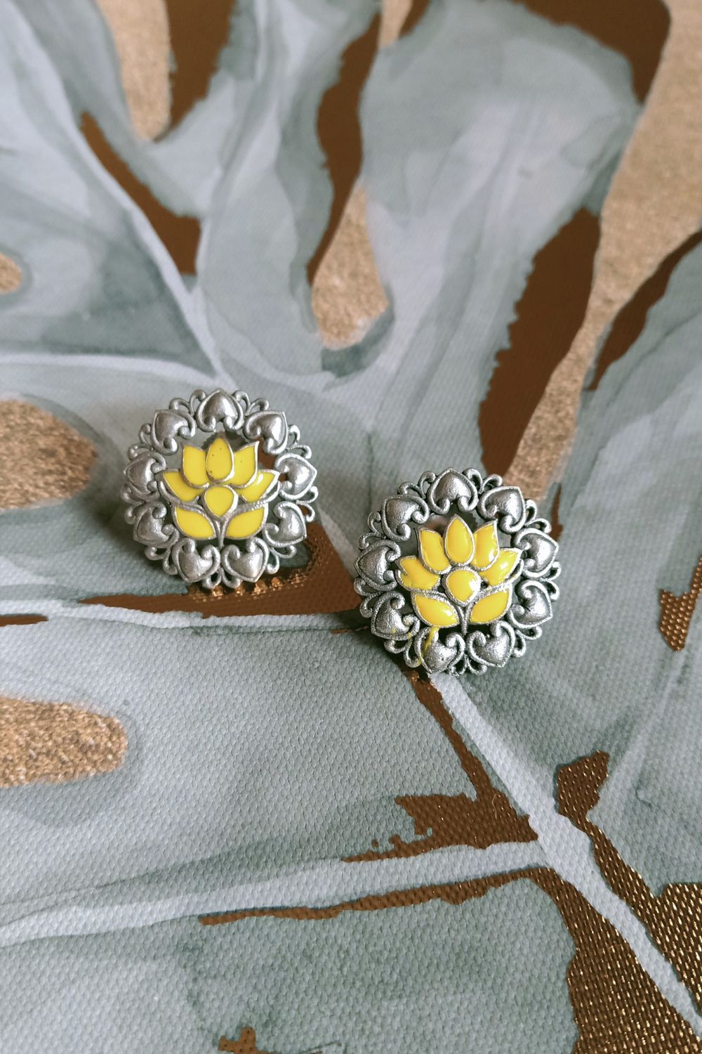 Iraa (Yellow) - Premium Quality Oxidised Stud (Hand Painted)