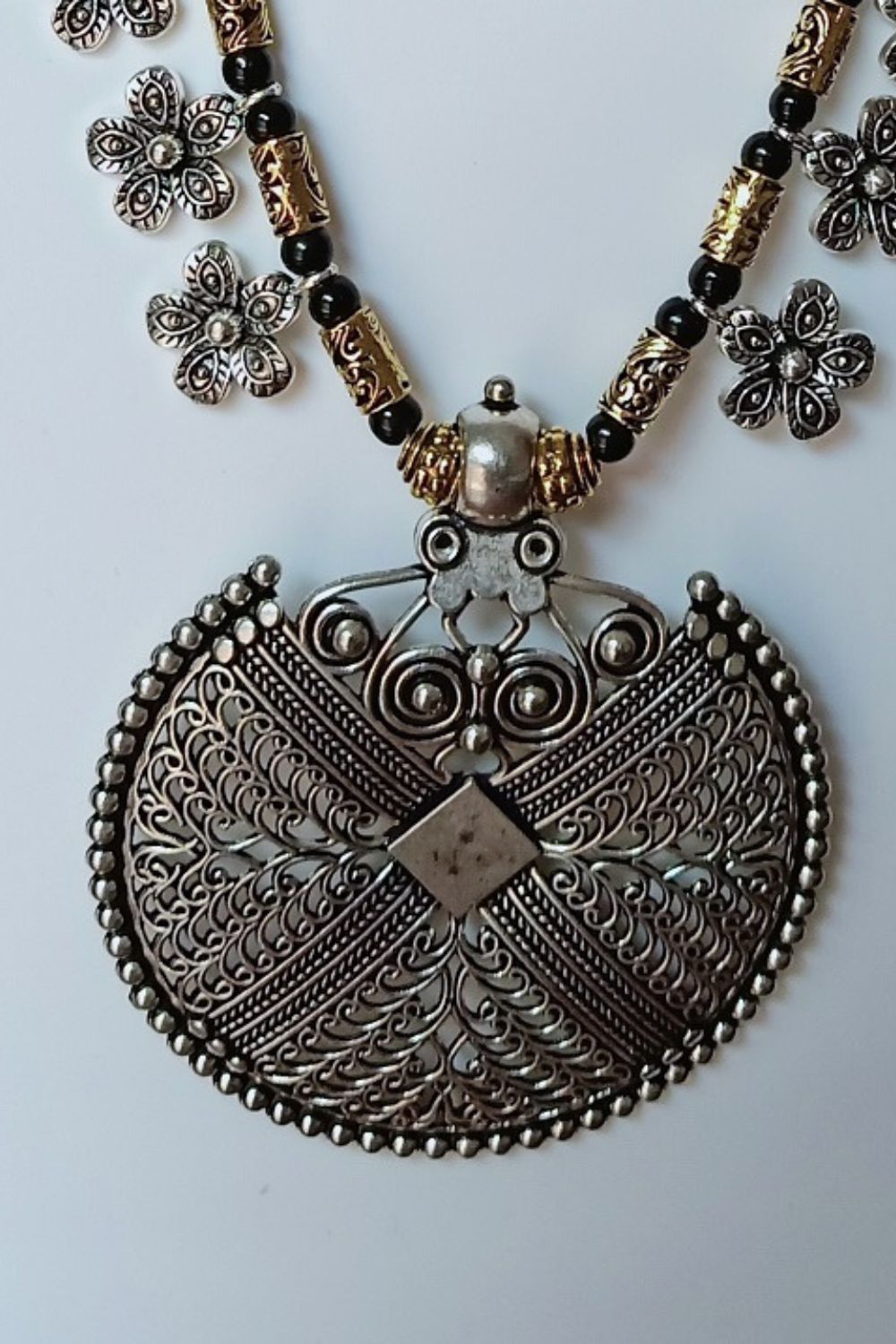 Jaishree - Long Oxidised Necklace with Pendant