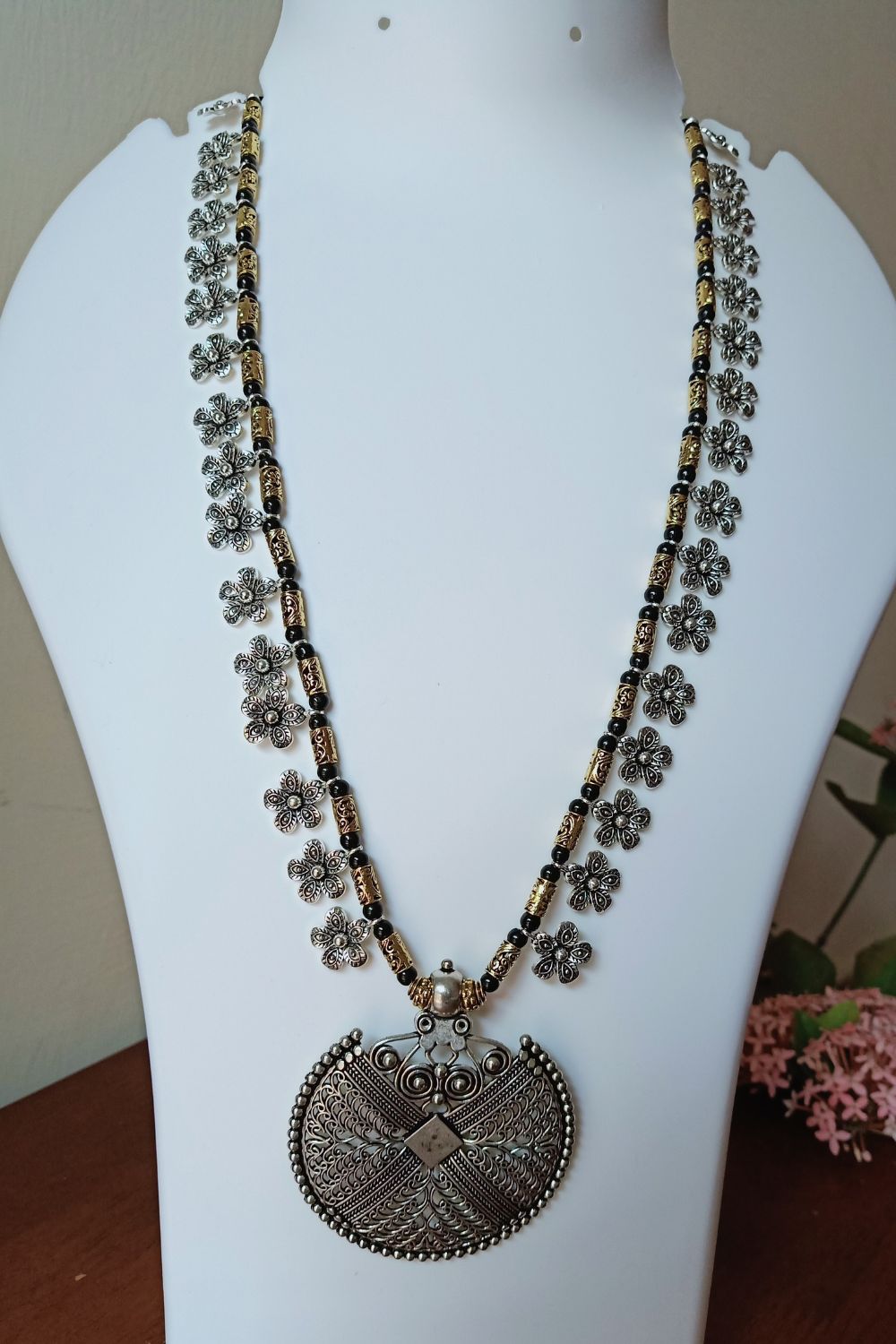 Jaishree - Long Oxidised Necklace with Pendant