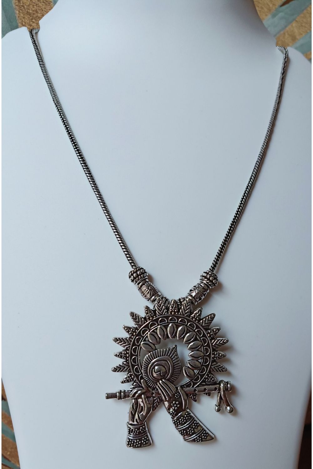 Krishna - Medium Size Oxidised Chain Necklace with Pendant