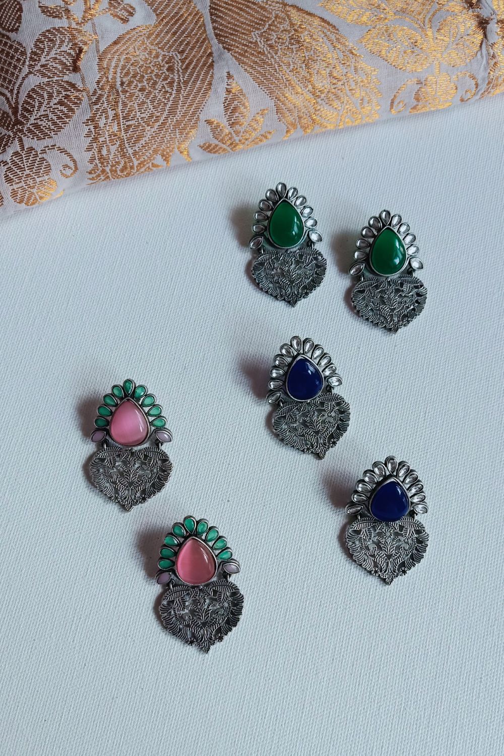 Kusuma (Green & White) - Premium Quality Oxidised Danglers