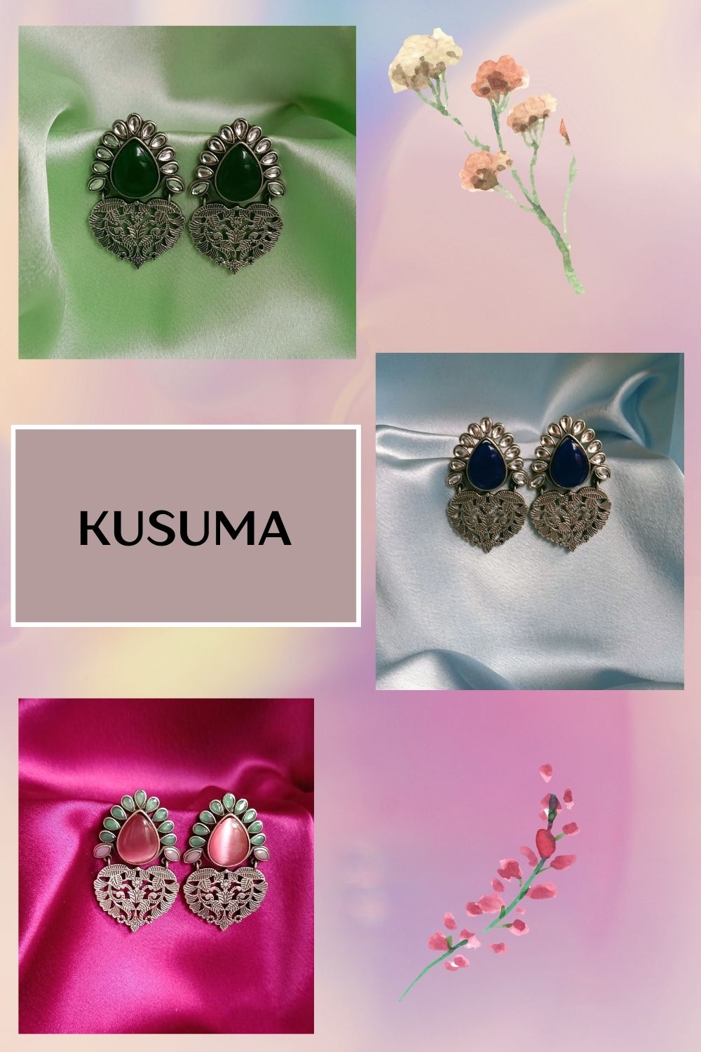 Kusuma (Green & White) - Premium Quality Oxidised Danglers