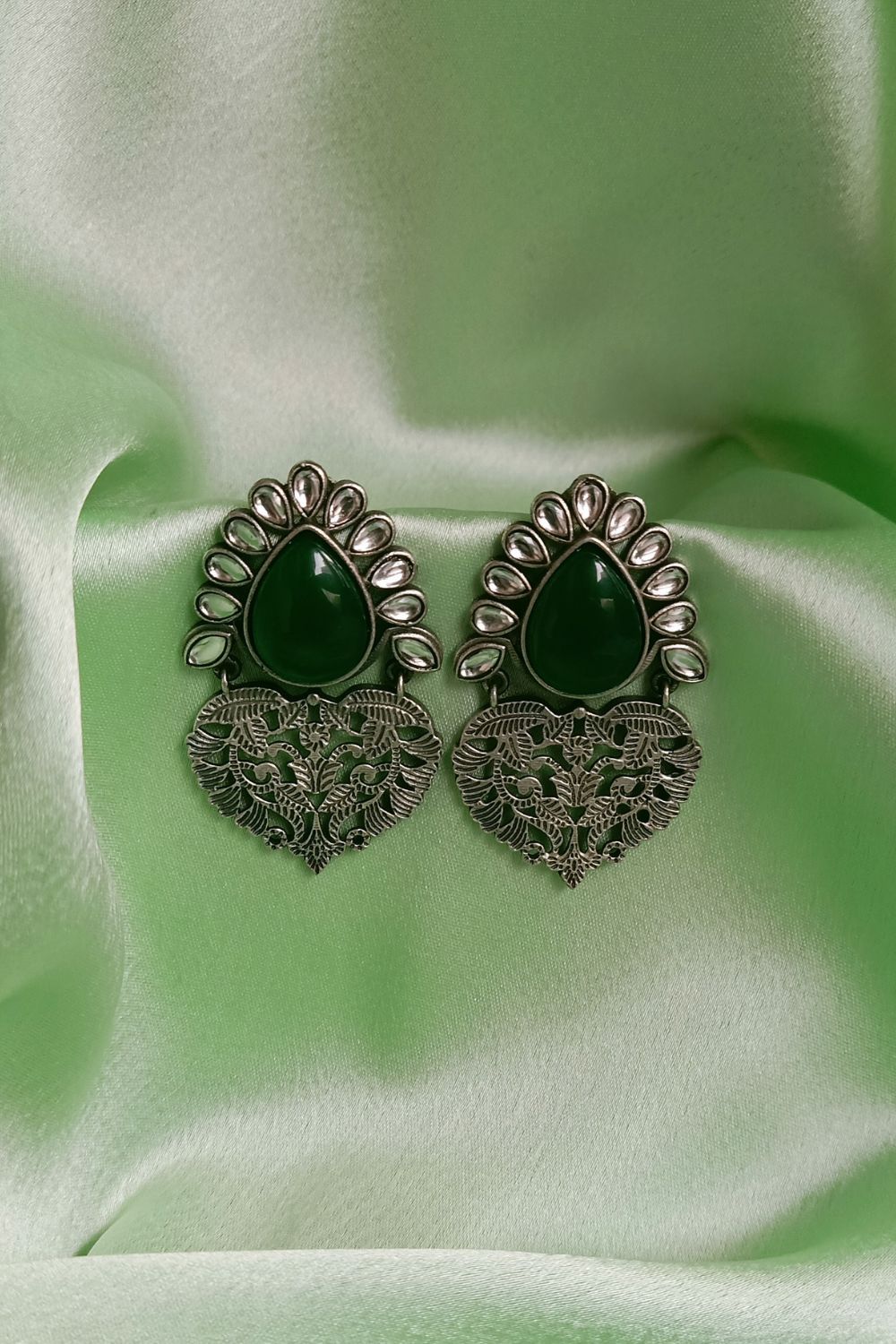 Kusuma (Green & White) - Premium Quality Oxidised Danglers