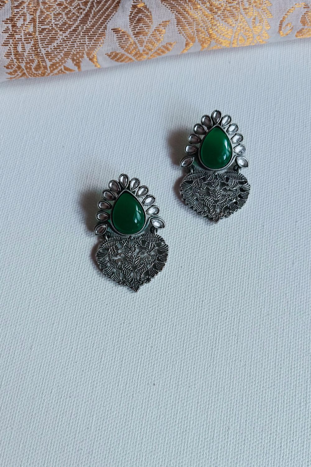 Kusuma (Green & White) - Premium Quality Oxidised Danglers