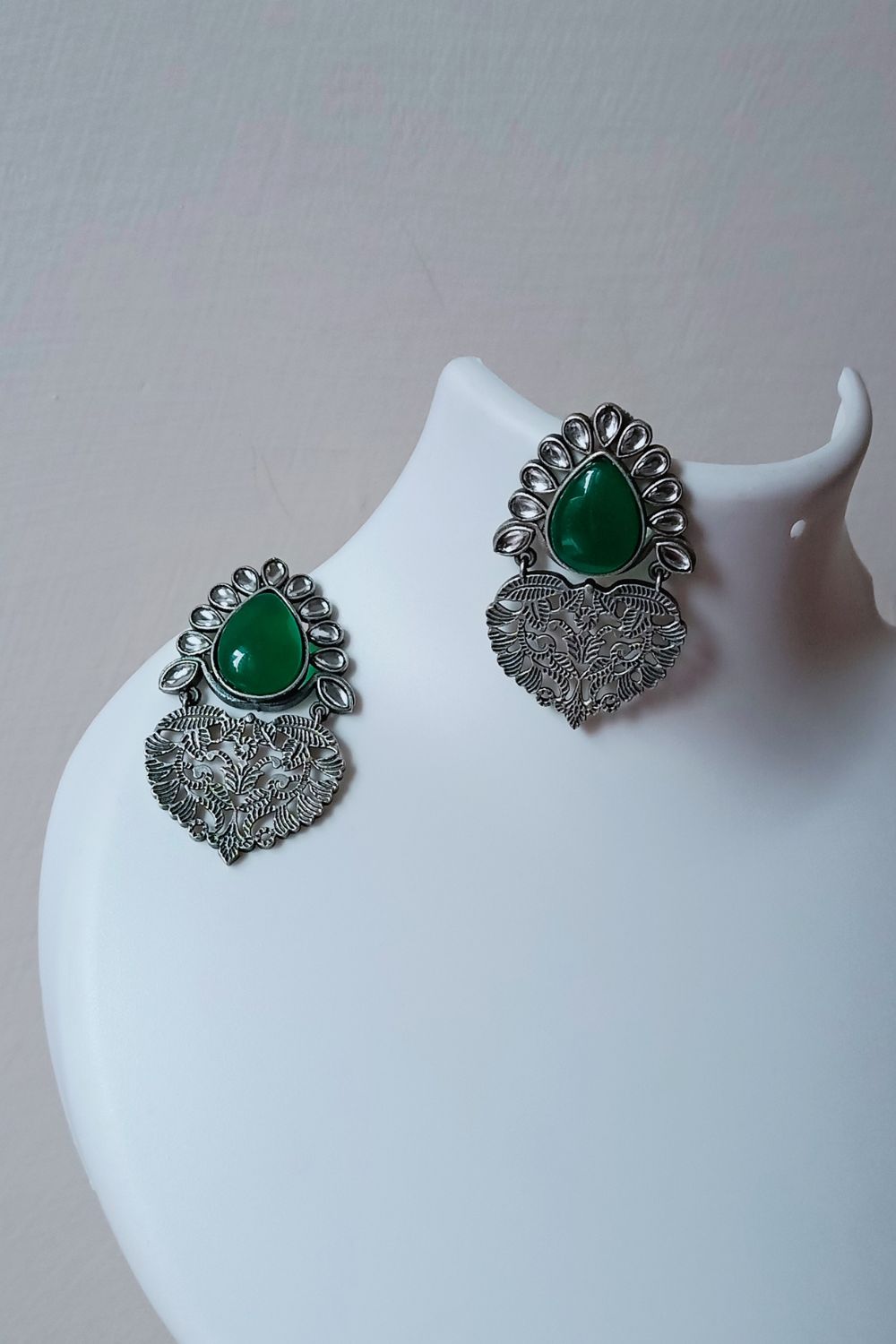 Kusuma (Green & White) - Premium Quality Oxidised Danglers