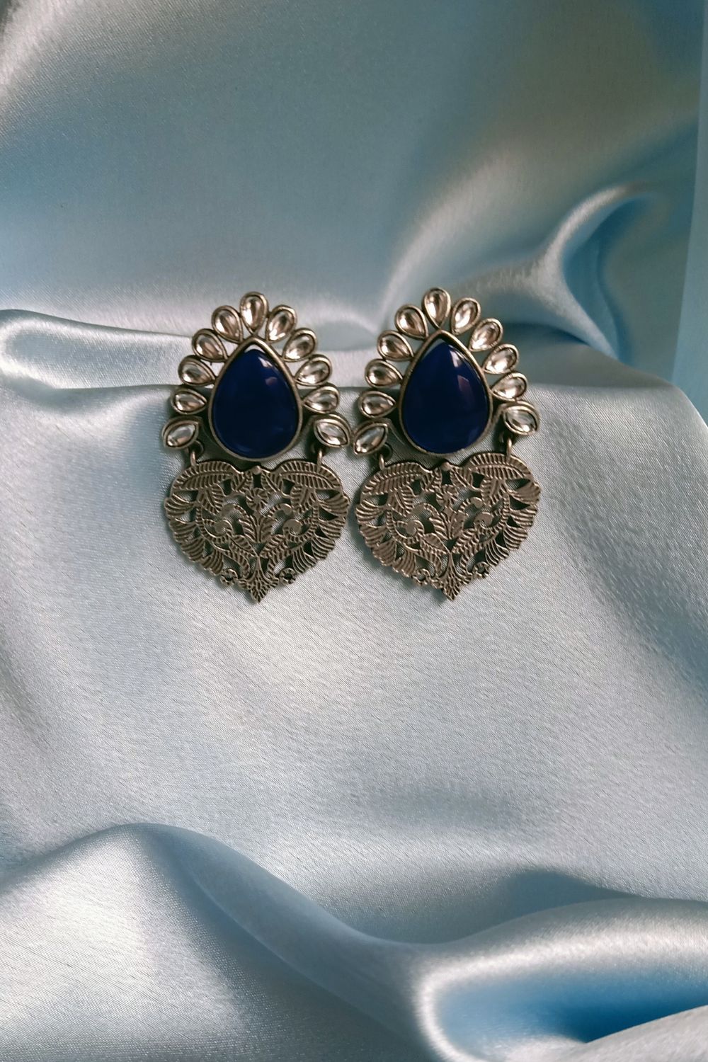 Kusuma (Navy Blue & White) - Premium Quality Oxidised Danglers