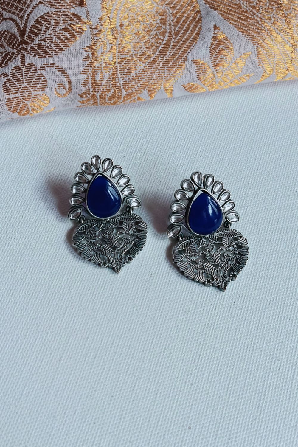 Kusuma (Navy Blue & White) - Premium Quality Oxidised Danglers