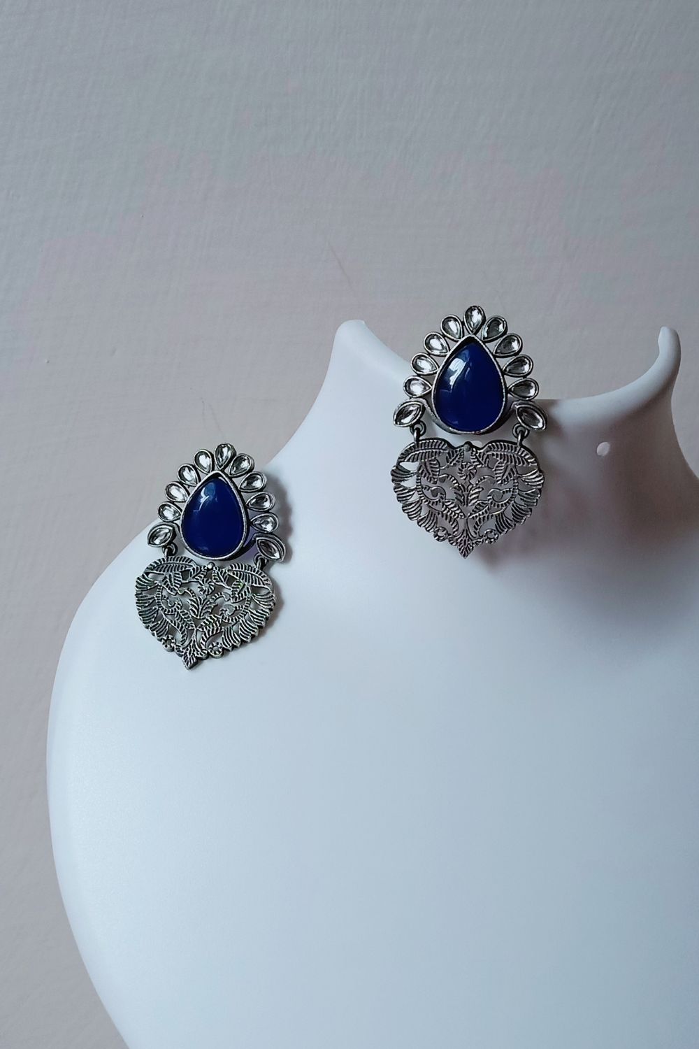 Kusuma (Navy Blue & White) - Premium Quality Oxidised Danglers