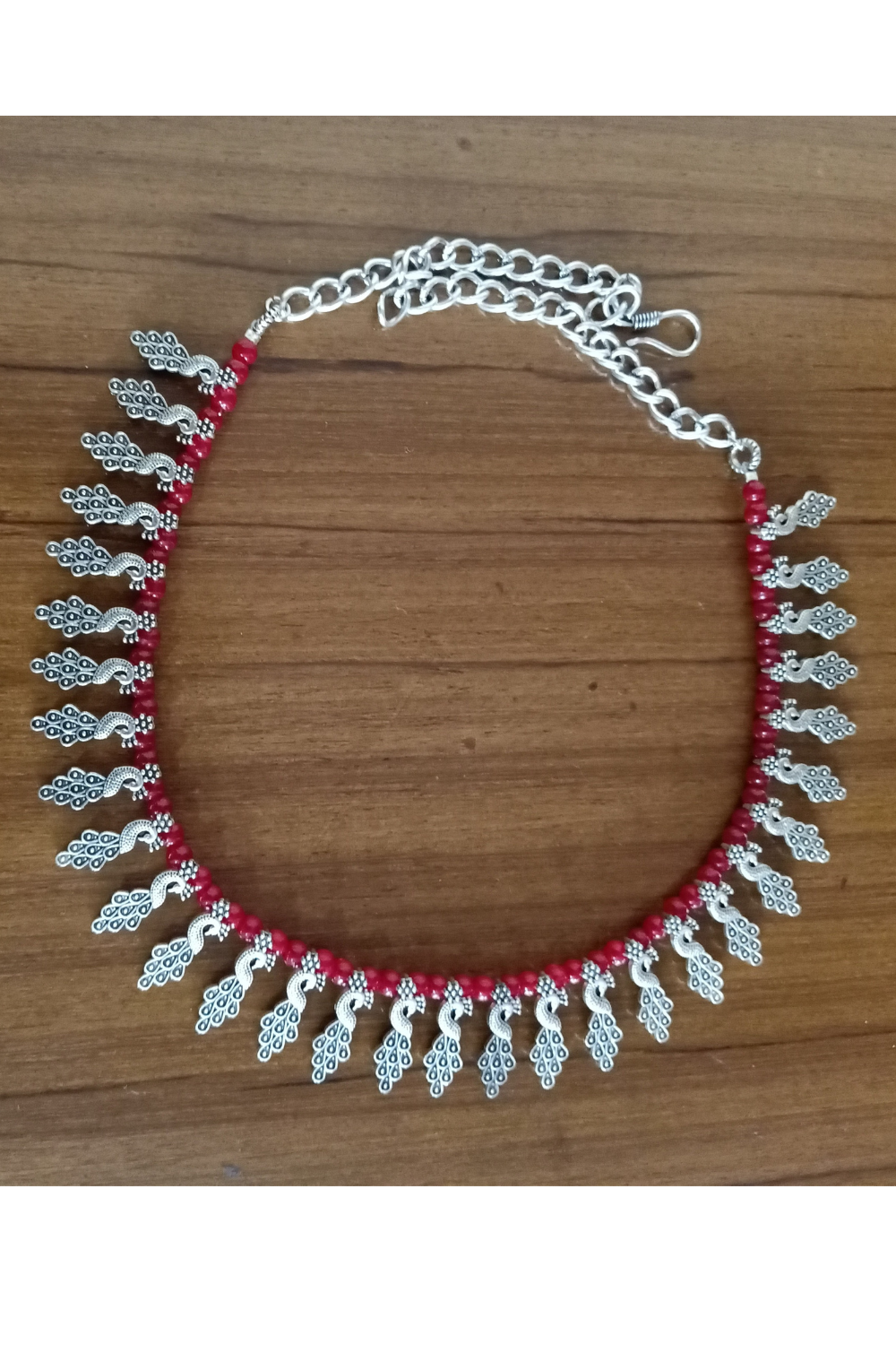 Mayuri (Red) - Oxidised Collar Necklace (Red Beads)