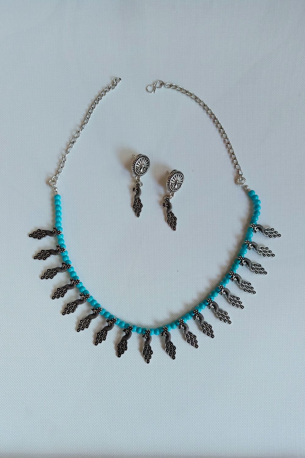 Mayuri Set (Firozi) - Oxidised Necklace Set (Firozi Beads)