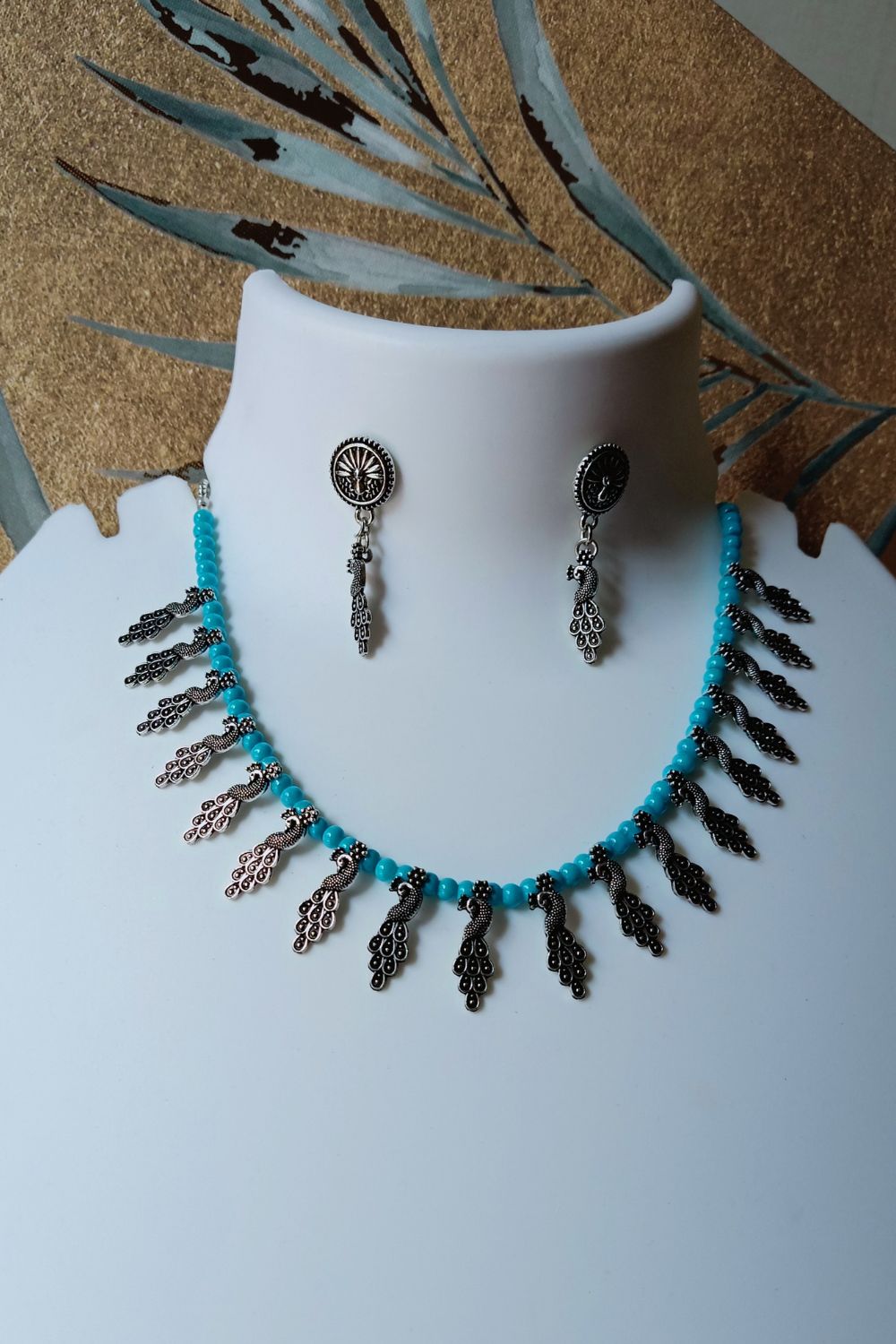 Mayuri Set (Firozi) - Oxidised Necklace Set (Firozi Beads)