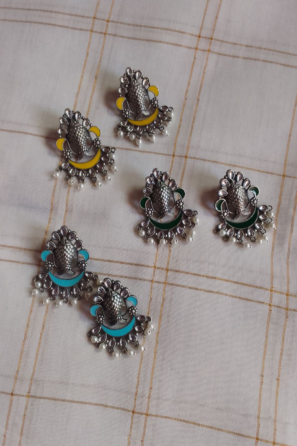 Meenakshi (Green) - Premium Quality Oxidised Chandbali (Hand Painted)