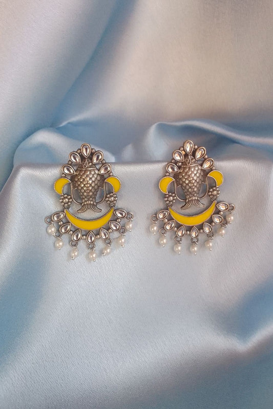Meenakshi (Yellow) - Premium Quality Oxidised Chandbali (Hand Painted)