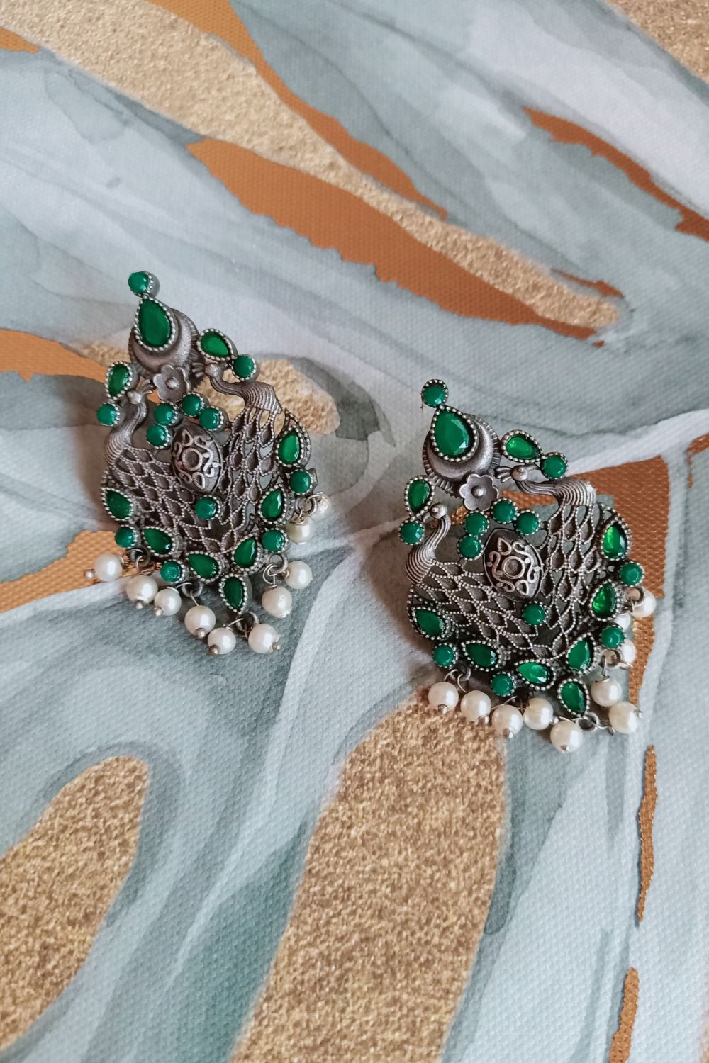 Moulika (Green) - Premium Quality Oxidised Stud