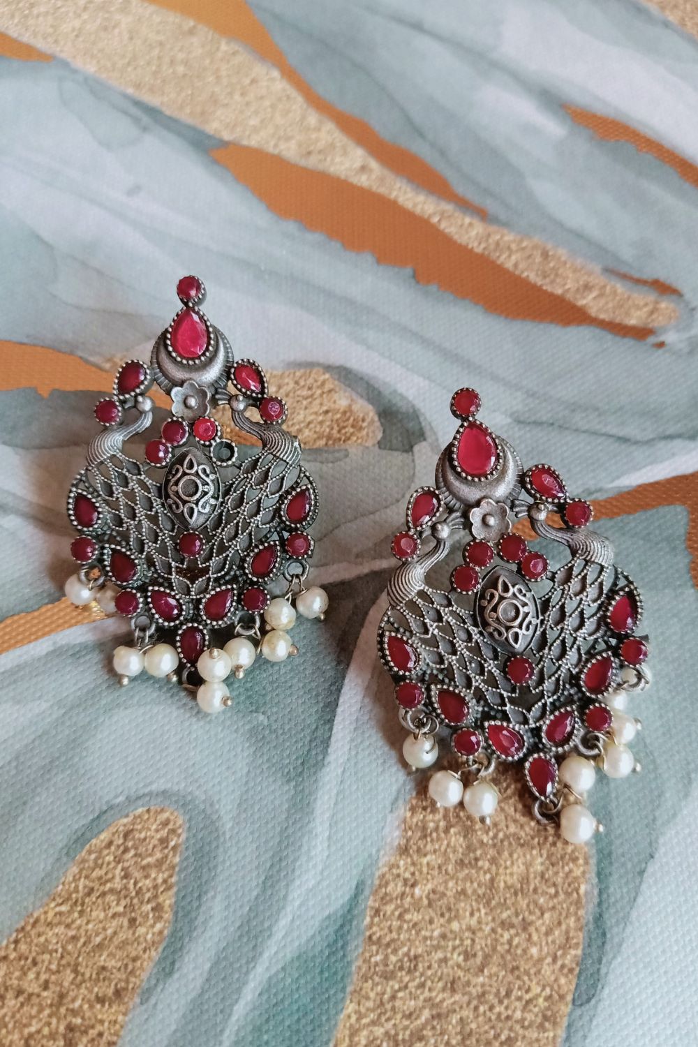 Moulika (Red) - Premium Quality Oxidised Stud