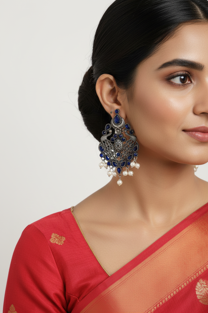 Moulika (Navy Blue) - Premium Quality Oxidised Stud