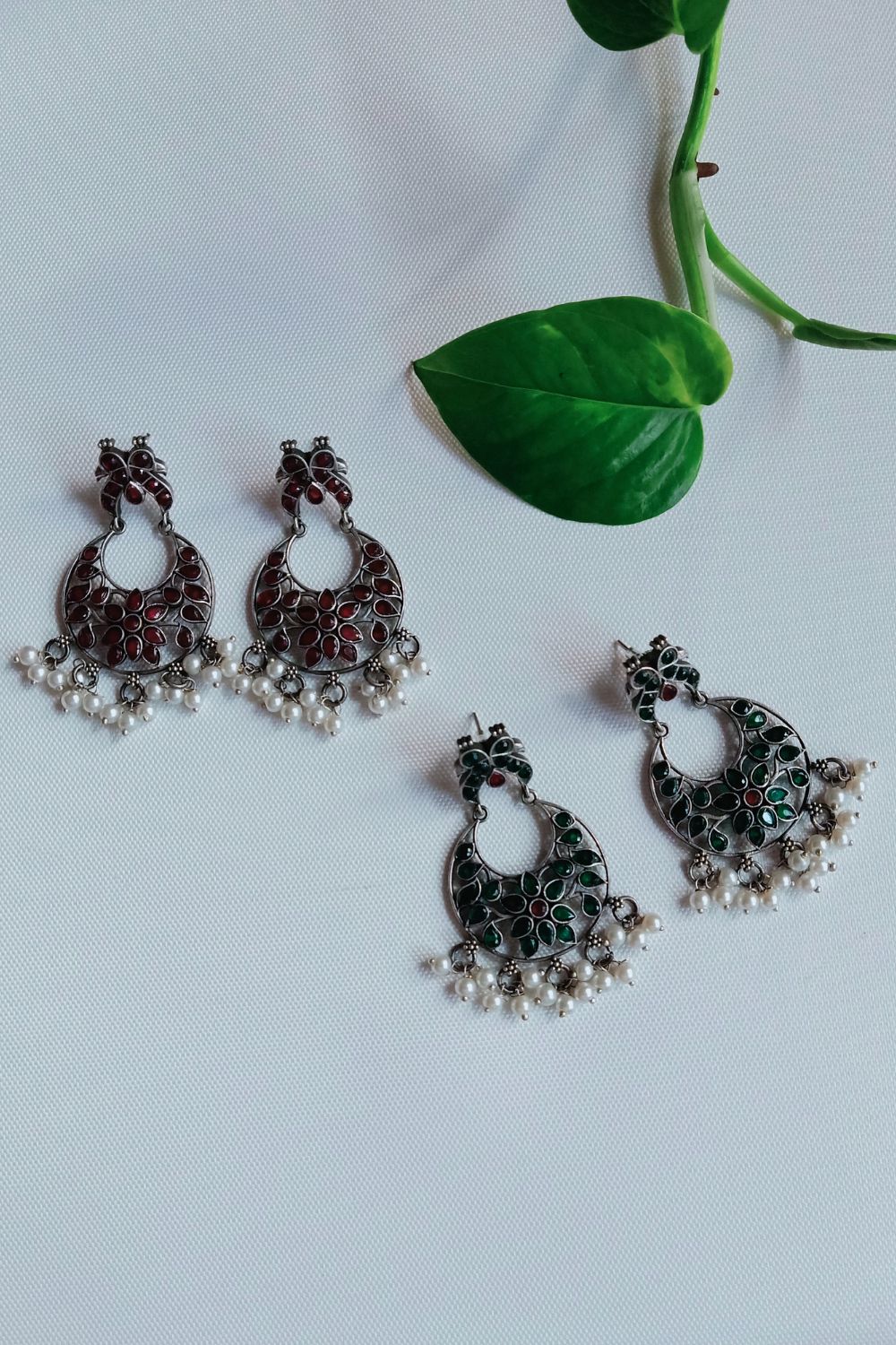 Nayraa (Green & Red) - Premium Quality Oxidised Chandbali