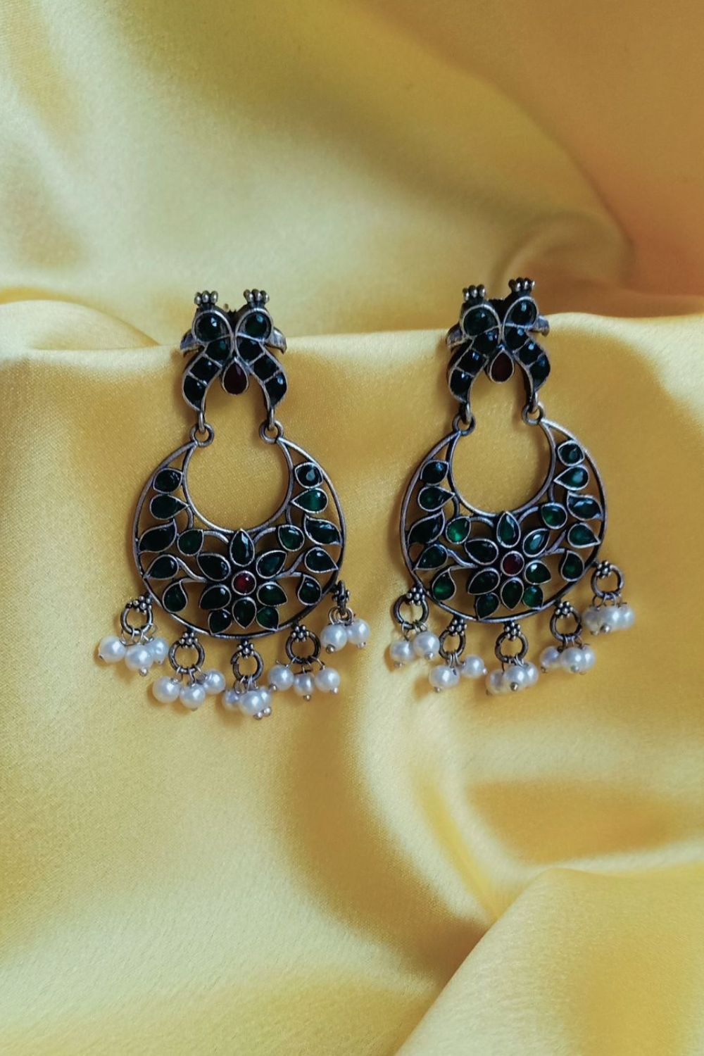 Nayraa (Green & Red) - Premium Quality Oxidised Chandbali