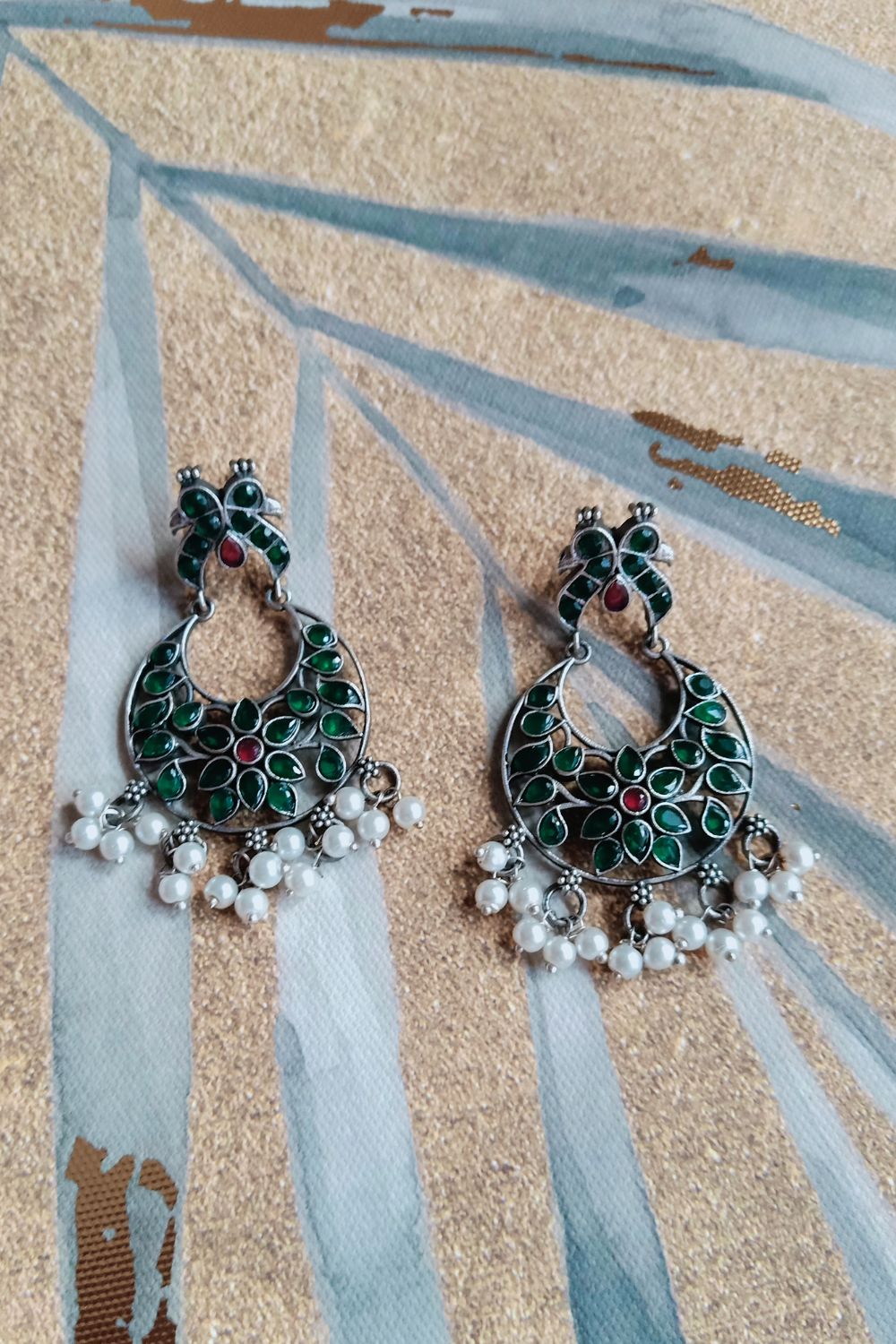 Nayraa (Green & Red) - Premium Quality Oxidised Chandbali