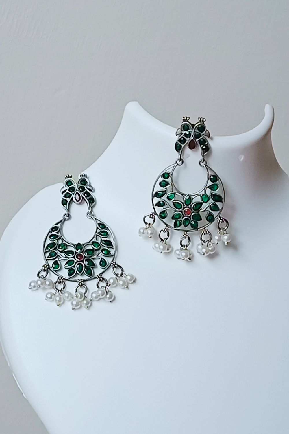 Nayraa (Green & Red) - Premium Quality Oxidised Chandbali