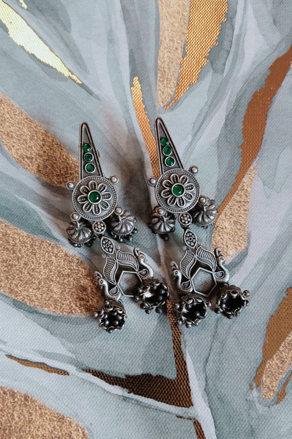 Niharika (Green) - Premium Quality Oxidised Jhumki