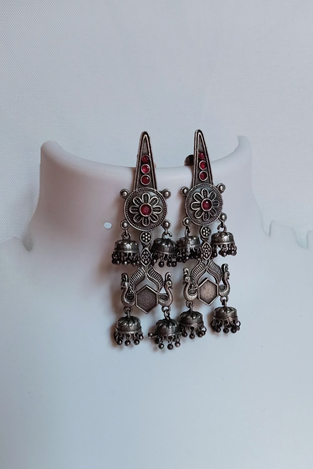 Niharika (Red) - Premium Quality Oxidised Jhumki