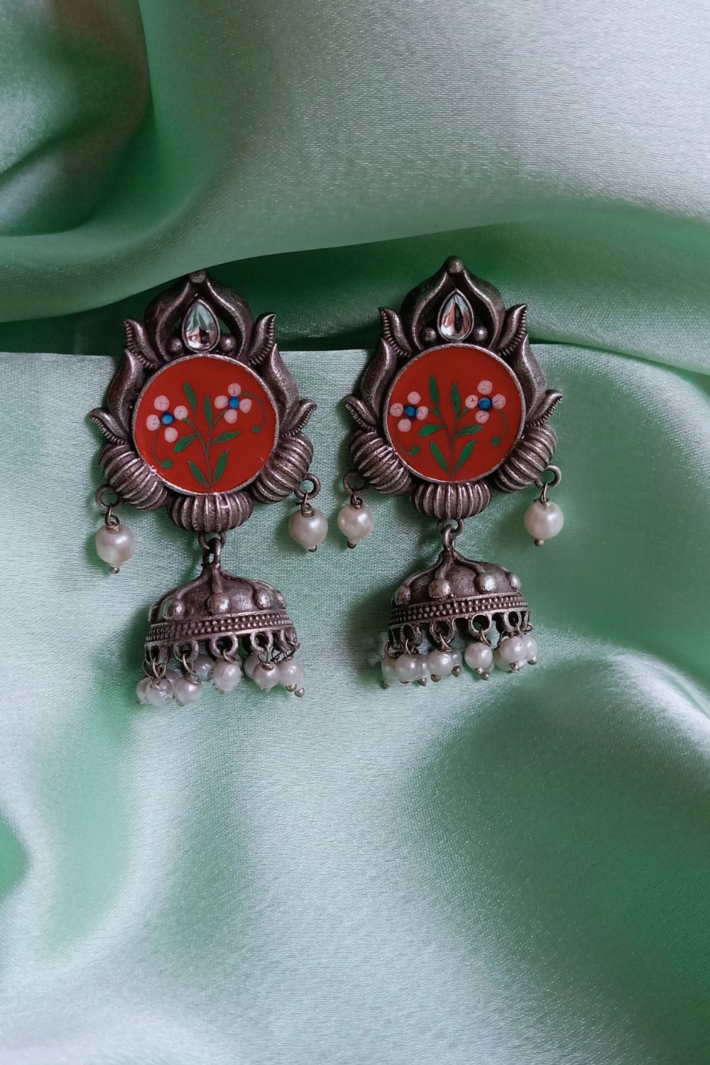 Nithya - Premium Quality Oxidised Jhumki (Hand Painted)