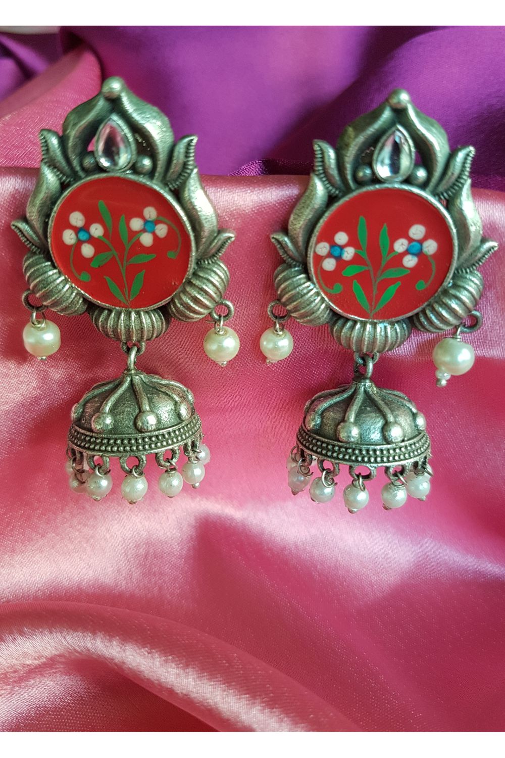 Nithya - Premium Quality Oxidised Jhumki (Hand Painted)